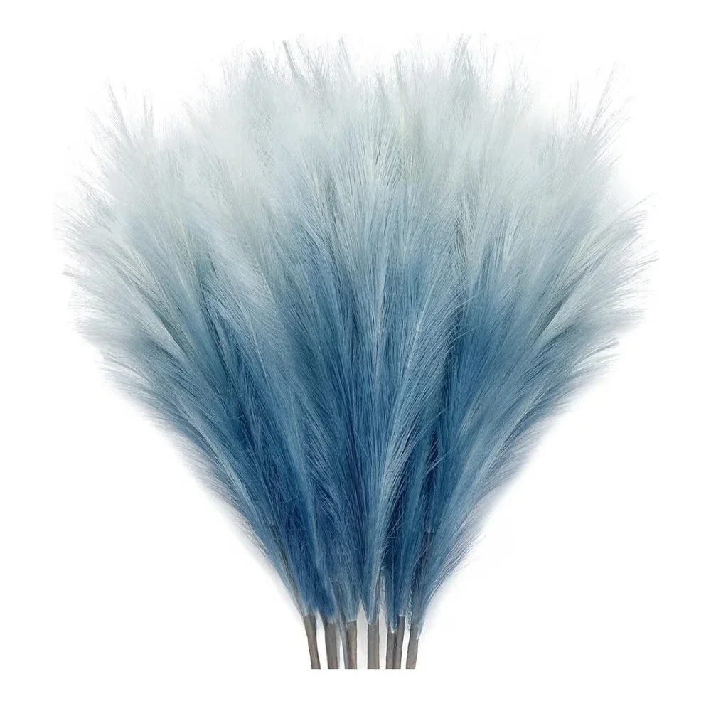 KALYLOC 8Pcs 35.4窶・Blue Colorful Faux Pampas Grass, Fluffy Artificial Bulrush...